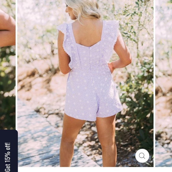 Eyelet Pocketed Lace Romper- Lavender - Picture 5 of 5